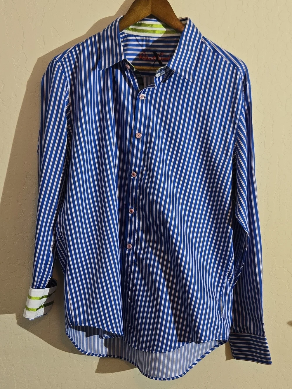 Men's Blue and White Striped Button-Up Shirt
